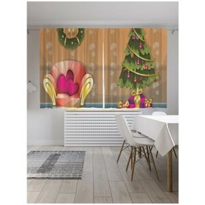 Фотошторы для кухни и спальни JoyArty "Подарки под елкой", 2 полотна со шторной лентой шириной по 145 см, высота 180 см