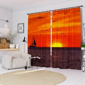 Фотошторы Оранжевый закат над морем Ш150xВ250 см. 2шт. Атлас на тесьме