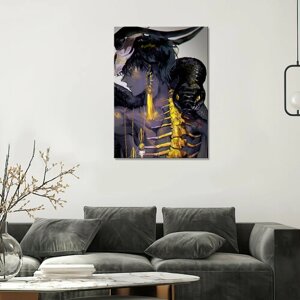 Интерьерная картина на холсте - Юноша-демон с рогами золотой хребет аниме 40х60