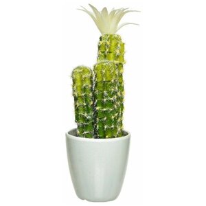 Искусственное растение в горшке цветущий кактус (с белым цветком), пластик, 24 см, Kaemingk 800744-3