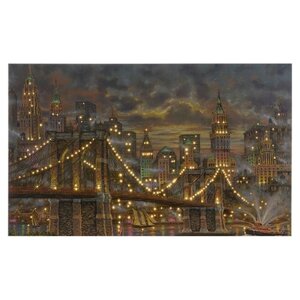 Kaemingk Светодиодная картина Рождество в Нью-Йорке: Бруклинский мост 58*38 см с оптоволоконной и LED подсветкой, на батарейках 482581
