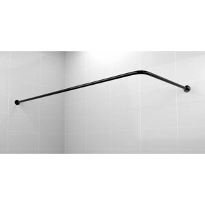 Карниз для ванной 145x75см (Штанга 20мм) Г-образный, угловой Усиленный, цельный из нержавейки черного цвета