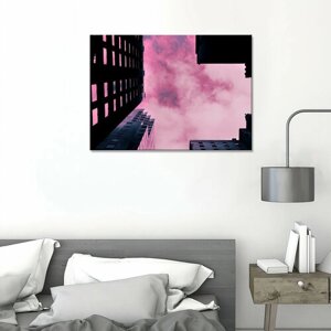 Картина/Картина на холсте для интерьера/Картина на стену/Картина для кухни/Небоскребы/Розовое небо 40х60