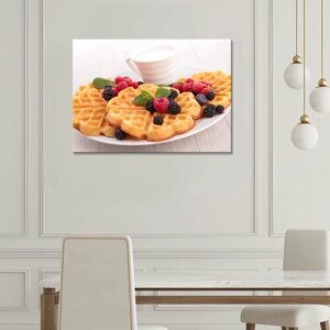 Картина/Картина на холсте для интерьера/Картина на стену/Картина для кухни/Вафли с ягодами (4) 30х40
