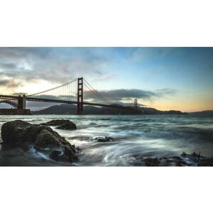 Картина на холсте 110x60 LinxOne "Море мост Golden Gate вода" интерьерная для дома / на стену / на кухню / с подрамником