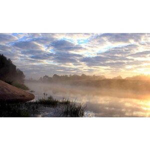 Картина на холсте 60x110 Альянс Лес "Туман пейзаж река утро" на подрамнике / интерьер/ декор