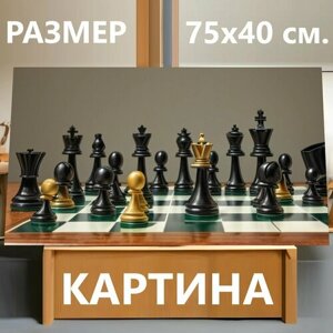 Картина на холсте "Фото натюрморт с шахматами, " на подрамнике 75х40 см. для интерьера