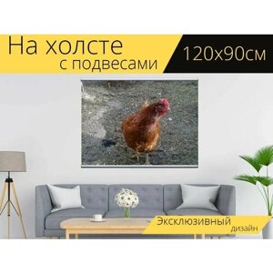 Картина на холсте "Курица, несушки, птицы" с подвесами 120х90 см. для интерьера