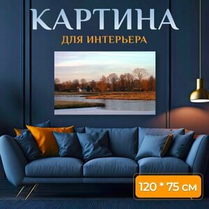 Картина на холсте "Лед, зима, закат" на подрамнике 120х75 см. для интерьера