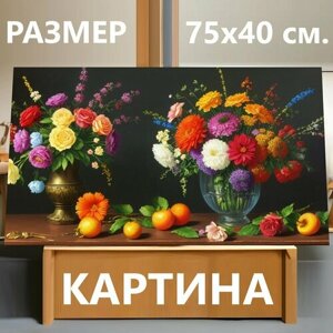 Картина на холсте "Натюрморт с цветами русских художников, " на подрамнике 75х40 см. для интерьера