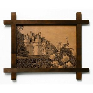 Картина Замок Юссе, гравировка на натуральной коже, интерьерная для украшения и декора на стену в деревянной раме, подарок, BoomGift