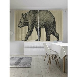 Классические шторы JoyArty "Графический медведь", серия Oxford DeLux, 2 полотна 145x180 см