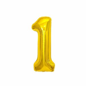 Комплект 10 шт, Воздушный шар, 40", MESHU, цифра 1, золотой, фольгированный