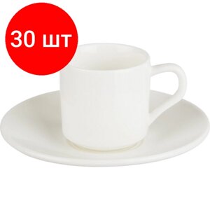 Комплект 30 штук, Кофейная пара Wilmax белая, фарфор, чашка 90 мл, блюдце WL-993007