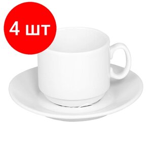 Комплект 4 штук, Кофейная пара Мокко белая фарфор, чашка 100мл блюдце d-10см (6С1627)