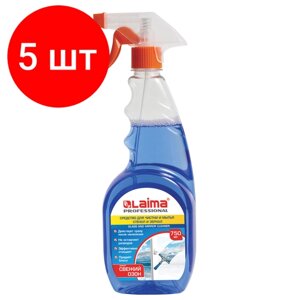 Комплект 5 шт, Средство для мытья стекол и зеркал 750 мл, лайма PROFESSIONAL, распылитель, 602301