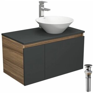 Комплект для ванной, 4 предмета (тумба Bau 80, графит + раковина BAU Dream D43 + смеситель Hotel Still, выпуск клик-клак, черный)