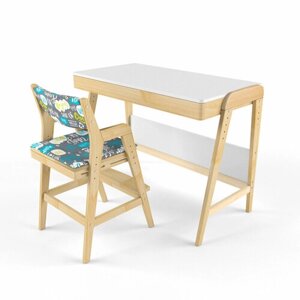 Комплект растущий стол и стул с чехлом 38 попугаев "Вуди"Белый, Береза, Салют)