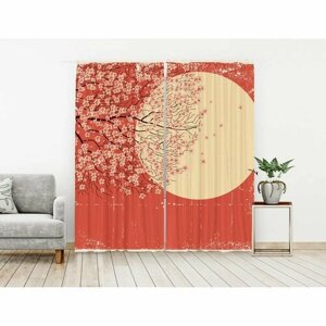 Комплект штор из блэкаута, Сакура на закате, 150/260 - 2 полотна