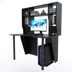 Компьютерный стол "Лакер" с большой надстройкой, 140х80х152,6 см, чёрный