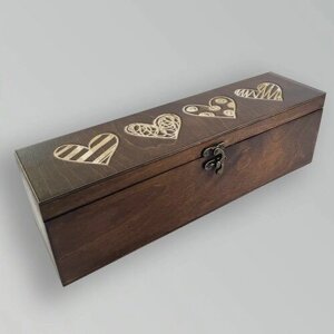Коробка для чайных пакетиков Чайница из дерева с крышкой Иллюстрация Сердце - 1220