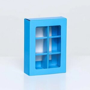 Коробка для конфет 6 шт, голубой, 13,7 х 9,85 х 3,86 см (комплект из 28 шт)
