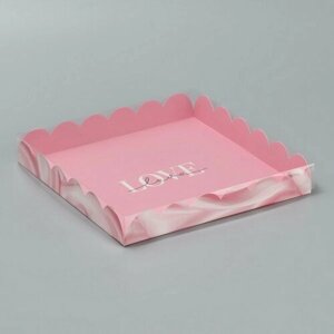 Коробка для печенья, кондитерская упаковка с PVC крышкой, "Шёлковая любовь", 21 x 21 x 3 см, 5 шт.