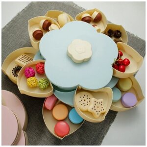 Коробка для сладостей (конфетница) FLOWERS OVERFLOW CANDY BOX двухъярусная (голубая)/ Тарелка для конфет