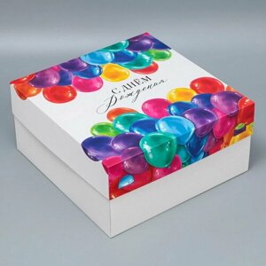 Коробка для торта, кондитерская упаковка "С днём рождения", 31 x 31 x 15 см, 5 шт.