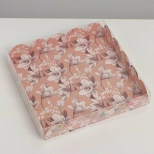 Коробка кондитерская с PVC-крышкой, упаковка, «Цветы», 18 х 18 х 3 см (комплект из 30 шт)