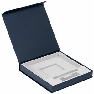 Коробка Memoria под ежедневник, аккумулятор и ручку, синяя, 24х23,5х3,5 см, переплетный картон, покрытие софт-тач