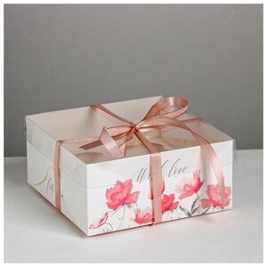 Коробка на 4 капкейка, кондитерская упаковка «For You with love», 16 х 16 х 7.5 см