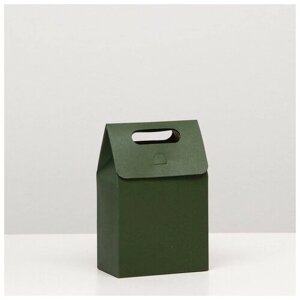 Коробка-пакет с ручкой, зеленая, 15 х 10 х 6 см