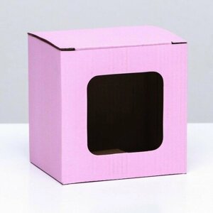 Коробка под кружку, с окном, розовая 12 х 9,5 х 12 см (10 шт)