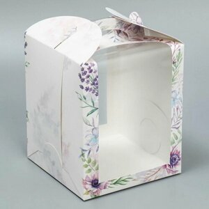 Коробка под маленький торт, кондитерская упаковка, "Венок", 15 x 15 x 18 см, 5 шт.
