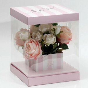 Коробка подарочная для цветов с вазой и PVC окнами складная, упаковка, With Love 23 x 30 x 23 см