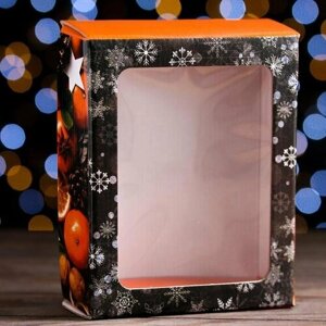 Коробка подарочная, крышка-дно, с окном "С Новым Годом", 18 х 15 х 5 см (комплект из 16 шт)