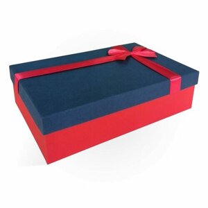 Коробка подарочная с бантом, тиснение рогожка, 29х19х8 см, синий-красный