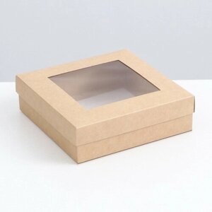 Коробка складная, крышка-дно, с окном, крафт, 20 х 20 х 6 см (5 шт)
