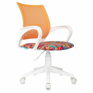 Кресло детское Helmi HL-K95 R (W695) Airy", спинка сетка оранжевая/сиденье ткань с рисунком алфавит, пиастра, пластик белый