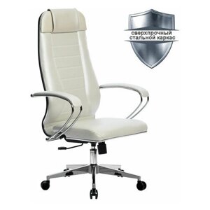 Кресло офисное метта "К-31" хром, рецик. кожа, сиденье и спинка мягкие, белое