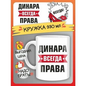 Кружка Динара всегда права. Подарок на день рождение