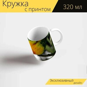 Кружка с рисунком, принтом "Попугай, дерево, птица" 320 мл.