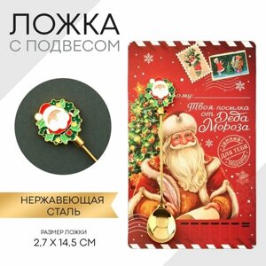 Ложка новогодняя с формовой ручкой «Твоя посылка от Деда Мороза», на Новый год, нержавеющая сталь, 14.5 см