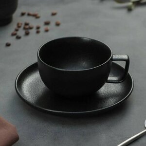 Magistro Чайная пара фарфоровая Magistro Carbon, 2 предмета: чашка 250 мл, блюдце d=16,4 см, цвет чёрный