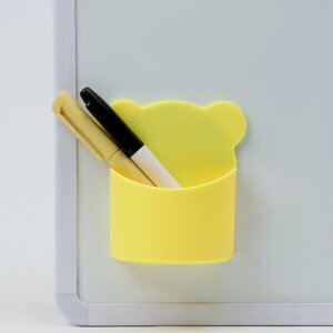 Магнитная универсальная подставка для маркеров и губок Мишка жeлтый цвет 4х9х10см