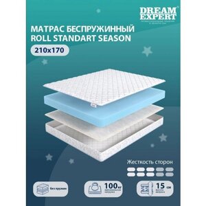 Матрас, Сезонный матрас DreamExpert Roll Standart Season средней жесткости, двуспальный, чехол хлопковый жаккард, беспружинный, на кровать 210x170