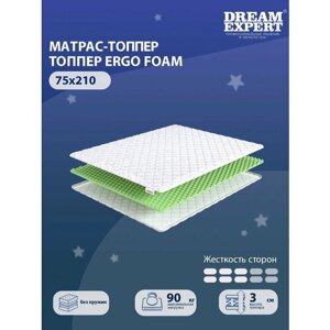 Матрас-топпер, Топпер-наматрасник DreamExpert Ergo Foam на диван, тонкий матрас, на резинке, Беспружинный, хлопковый, на кровать 75x210