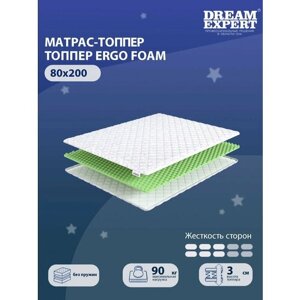 Матрас-топпер, Топпер-наматрасник DreamExpert Ergo Foam на диван, тонкий матрас, на резинке, Беспружинный, хлопковый, на кровать 80x200