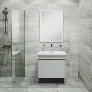 Мебель для ванной Модена 65, крафтовый дуб (тумба с раковиной, зеркало Руан 60)